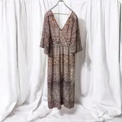 【美品】カシュクール フレアスリーブVネックマキシワンピース