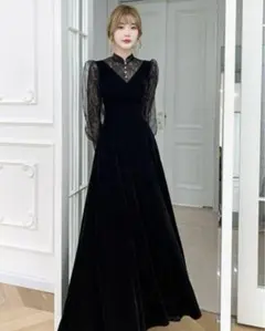 ロングドレス シースルー袖 袖あり ロング