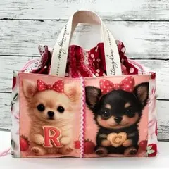 かわいい♡チワワちゃん　大きめ巾着袋☆外ポケット