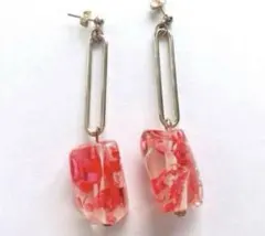 ハンドメイドピアス レッド×ゴールドロングピアス