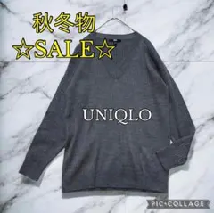 UNIQLO ユニクロ　Ｖネックニット　グレー　レディースLサイズ