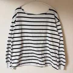 ボートネック 長袖 カットソー ボーダー L〜XL 白黒ボーダー カジュアル