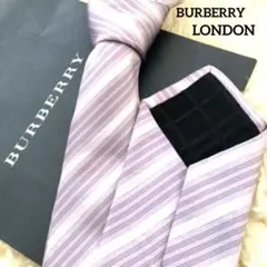 【✨美品】バーバリーロンドン ネクタイ シルバー レジメン ストライプ シルク