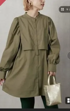 FREAK'S STORE 長袖シャツ バンドカラーシャツ　ブラウス　カーキ