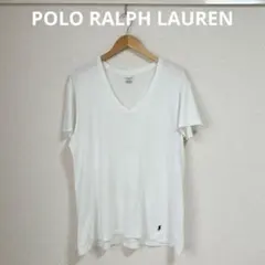 POLO Ralph Lauren Tシャツ Vネック 白 裾上ロゴ刺繍 M