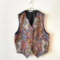 ☆【implements】ゴブランベスト 花柄 フルボタン 後リボン VネックF