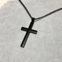 ブラックシンプルクロスチャーム十字架ロザリオネックレス黒ゴシックダークコア
