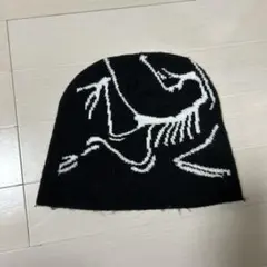 黒 白模様 ニット帽 ビーニー y2k ストリート
