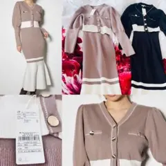 rienda バイカラーカーデセットワンピース ブラウン定価14300円