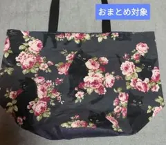●ドでか●黒猫と薔薇柄バケツ型エコバッグ