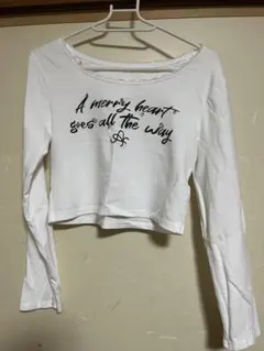 ホワイト クロップドTシャツ メッセージプリント