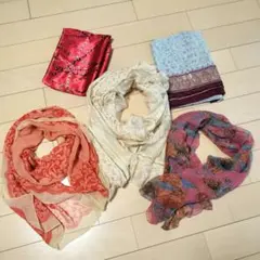 花柄シフォン スカーフ 5点セットのまとめ売り