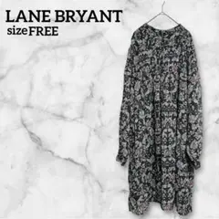 LANE BRYANT【FREE】 シャツワンピース 花柄 黒 海外古着