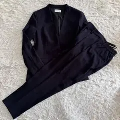 【美品】PLST プラステ セットアップ スーツ ネイビー ノーカラー 洗える