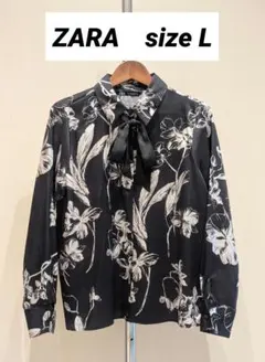 ZARA フローラルリボン付き長袖シャツ