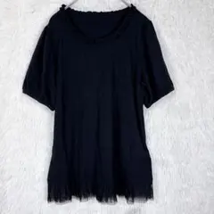 アンドラブ & Love 裾チュールフリル 半袖カットソー ブラック Lのサムネイル