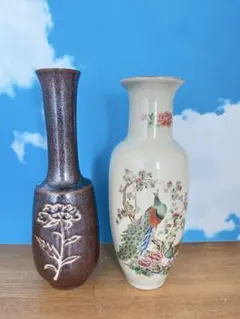 九谷焼 壺 花瓶 孔雀文 色絵 金彩 和柄 飾り壺 伝統工芸　骨董品　一輪挿し