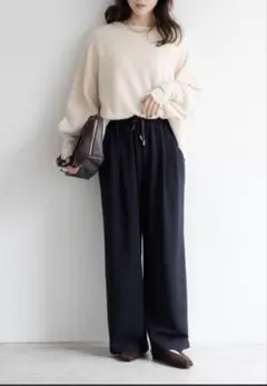 Elura ドロストワイドパンツ M ダークネイビー