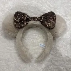 ディズニー　ミニー　ファー　スパンコール　カチューシャ　ブラウンベージュ
