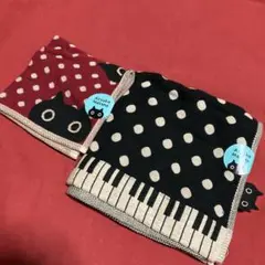 Atsuko Matsuno 水玉とピアノ鍵盤ハンカチ　猫　黒猫　セット