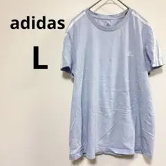 adidas 【L】半袖Tシャツ ライトブルー クルーネック スリーストライプス