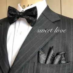 蝶ネクタイ　ポケットチーフ2点セット/フォーマル/ブラックペイズリー P