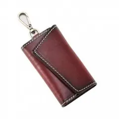 本革 ハンドメイド レザー キーケース カード入れ付き 6連（ワインレッド）