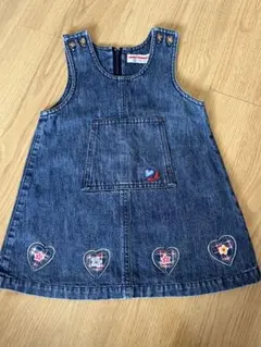 ミキハウス　お花 デニム ジャンバースカート 90