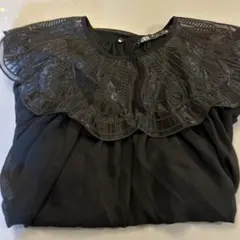 ZARAレース付き長袖シフォンブラウス