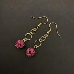水引ピアス えんじ 臙脂色 あわじ玉 ハンドメイド