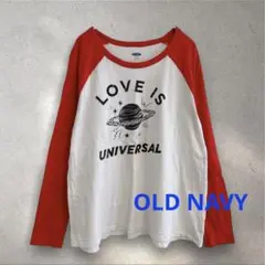 OLD NAVY 長袖ロゴ入りTシャツ XL 大きいサイズ　赤✖️白　ラグラン袖