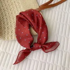 スカーフ バンダナ 赤と青の水玉模様 正方形 レディース ネックスカーフ ブルー