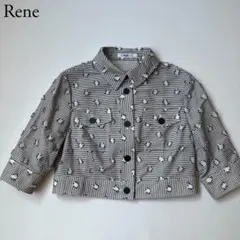 極美品　Rene ルネ　ショートジャケット　ボーダー　ネイビー　ホワイト系　34のサムネイル