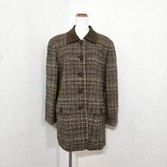 PINORE ブラウンチェックコート ウール混 ミドル丈 大人クラシックのサムネイル