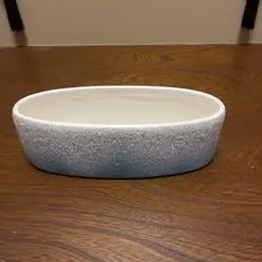 【池坊】花器 陶器 楕円 水盤 白 グラデーション 生け花 花入れ 昭和のサムネイル