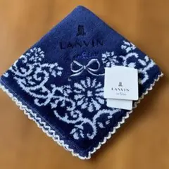 綿100% LANVIN en Bleu タオルハンカチ ネイビー 花柄 ミニのサムネイル
