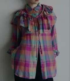 ameri MADRAS CHECK FRILL COLLAR SHIRTのサムネイル