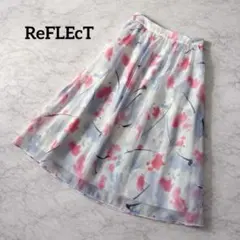 【美品】リフレクト フレアスカート 花柄 水彩風 シフォン 膝下丈 上品 春夏