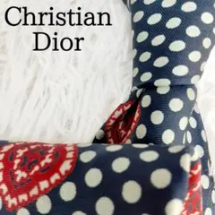 美品◎Christian Dior ディオール ネクタイ 紺 水玉 幾何学模様