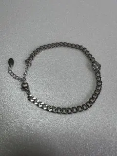 チェーンブレスレット　ステンレス　約19cmキュービックジルコニア　未使用美品