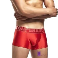 メンズ ボクサー パンツ ブリーフ シルキー 絹のような光沢 （M,レッド)