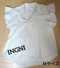 INGNI ホワイトストライプ Vネック 半袖ブラウス