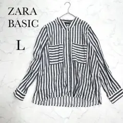 【ザラベーシック】シャツ ブラウス ストライプ シアーシャツ ポケット付き 長袖のサムネイル
