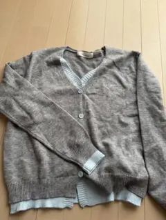 ブラウン・水色 Vネックカーディガン