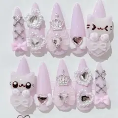 現品 ネイルチップ サブカル 地雷系 量産型 ゴテゴテ ピンク 平成女児 リボン