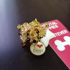 新品　ミニチュアダックスフンドのストラップ　クリスタルビーズ