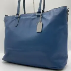 良品 COACH トートバッグ レザー ブルー 肩掛け