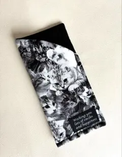 ハンドメイド　メガネケース　猫柄　黒　グレー