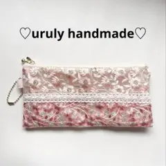 2種類のインド刺繍リボンを使ったフラットポーチ♡ピンク✖️ピンク
