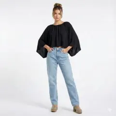 a.v.v黒ドルマンカットソー短丈Y2Kモード体型カバー華奢見え重ね着【Z72】